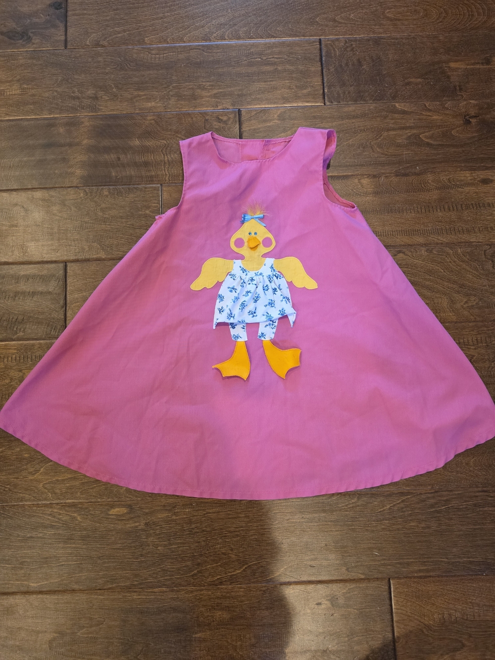 Girls Pink Sleeveless Dress with Yellow Chick Appliqué